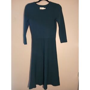 Eliza J‎ Teal Long Sleeve Knit Midi Fit Flare Dress S CH P